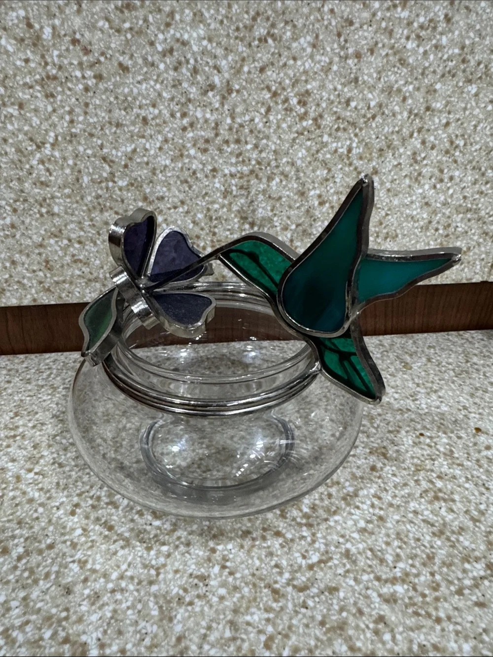 Stained Glass Hummingbird & Butterfly Glass Bowl - Green Accent